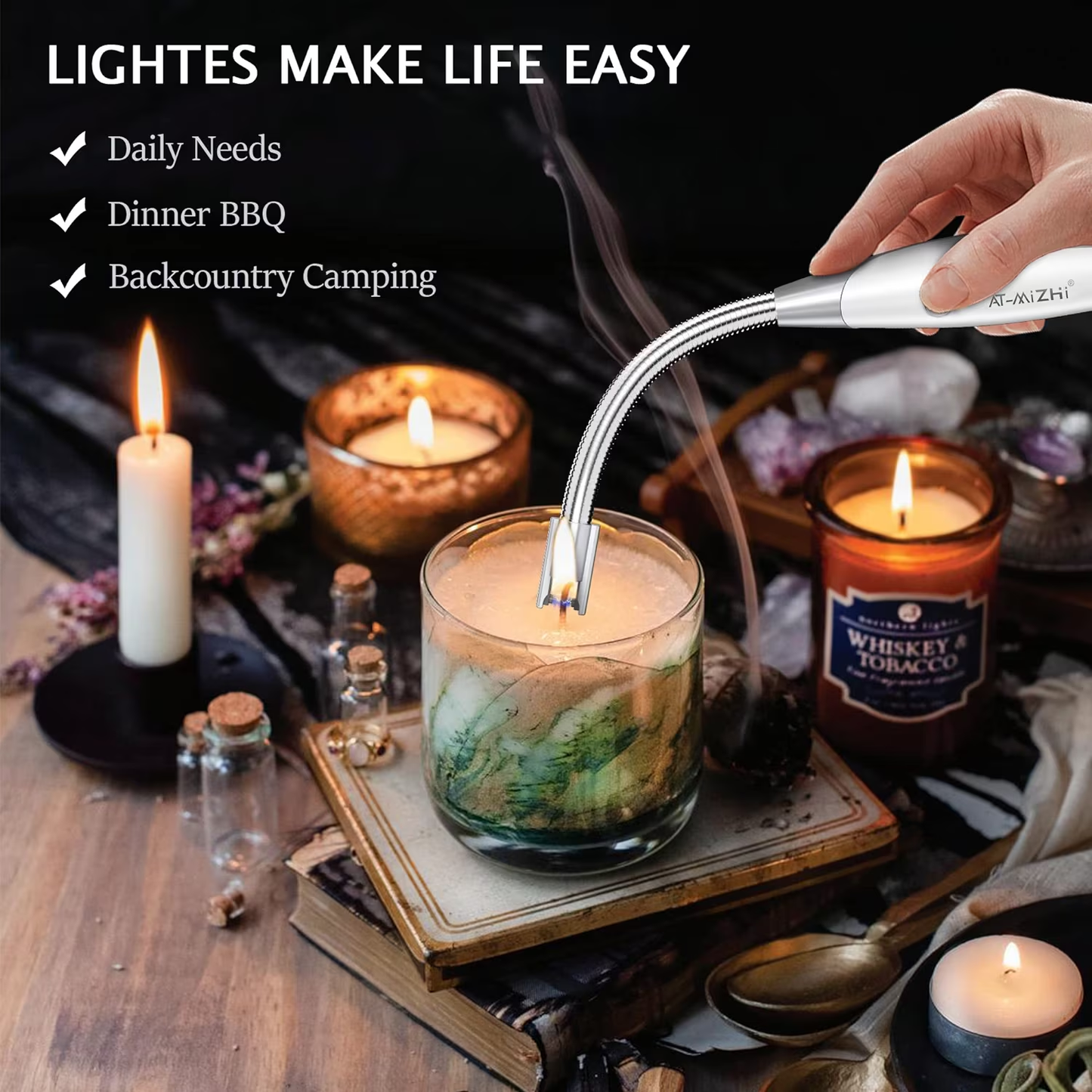 Electric Lighter Candle BBQ Rechargeable  Safety Lock, 360° Flexible Long Neck