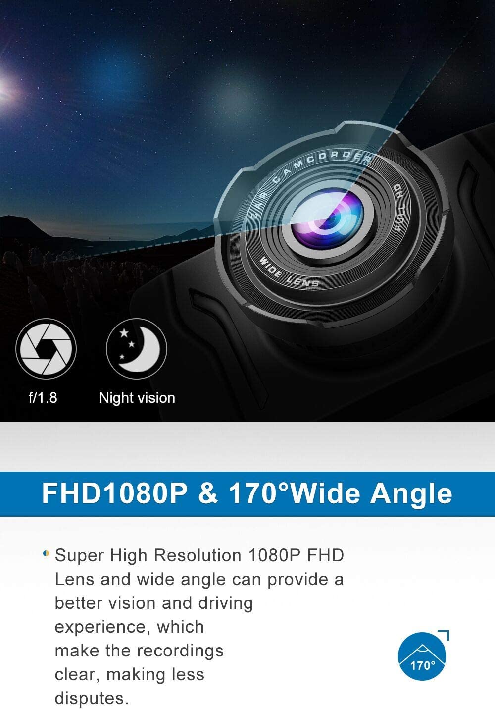 Dash Cam for Cars 1080P FHD