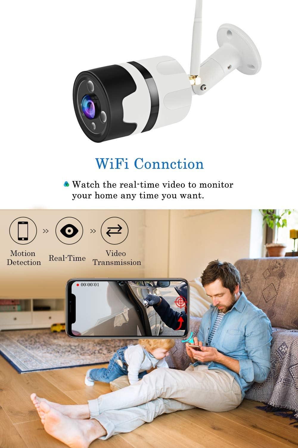 Outdoor Security Camera Wireless Wifi, Waterproof