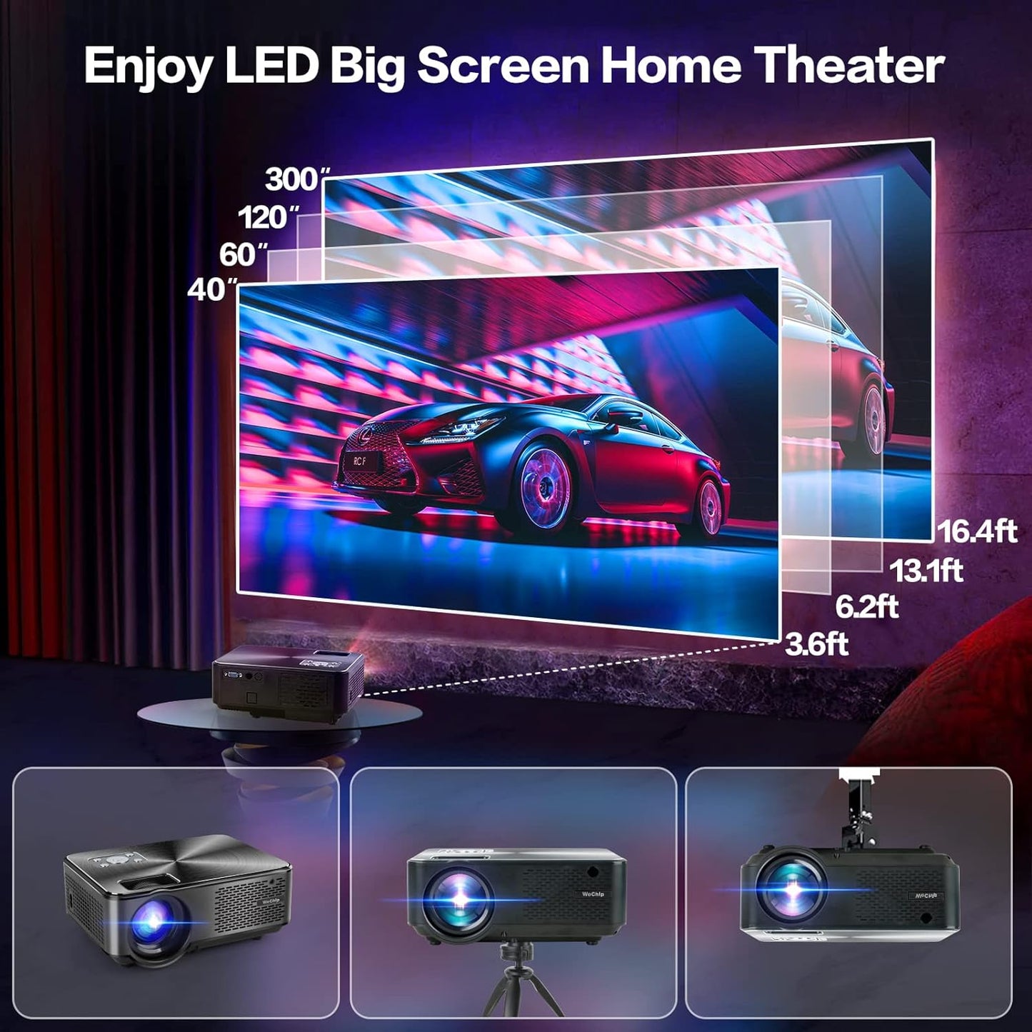 4K Bluetooth Projector with 5G/2.4G WiFi