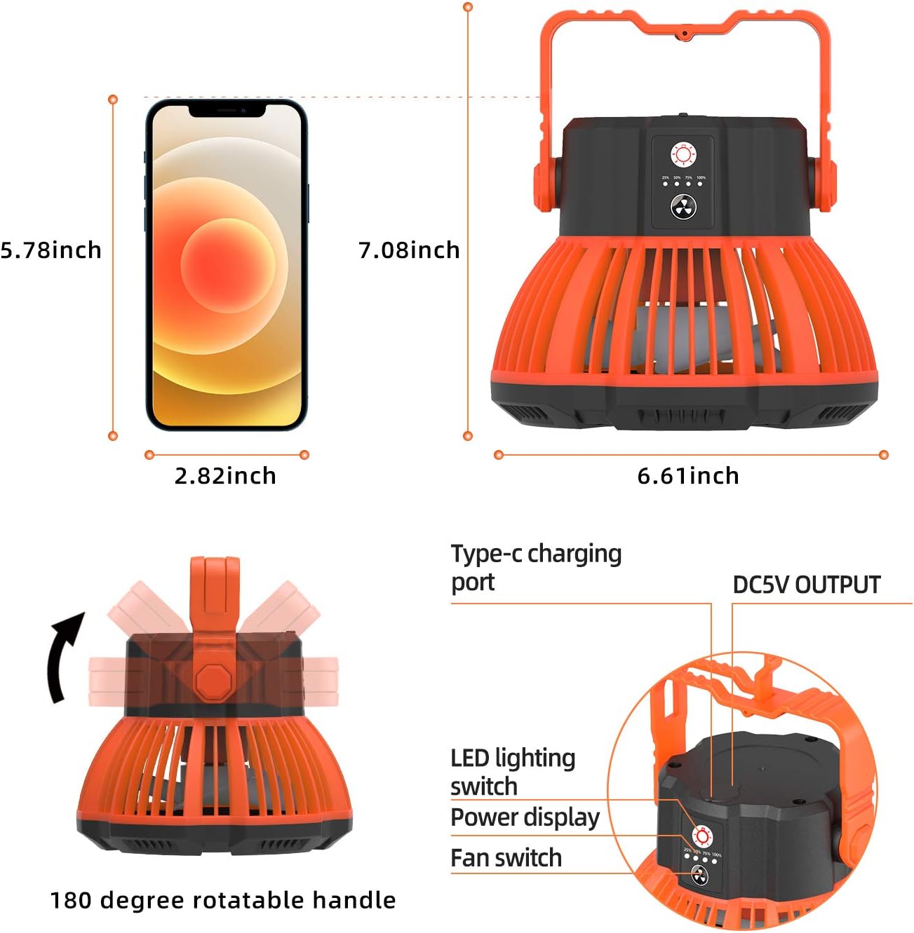 Movable Fan Rechargeable Portable Light