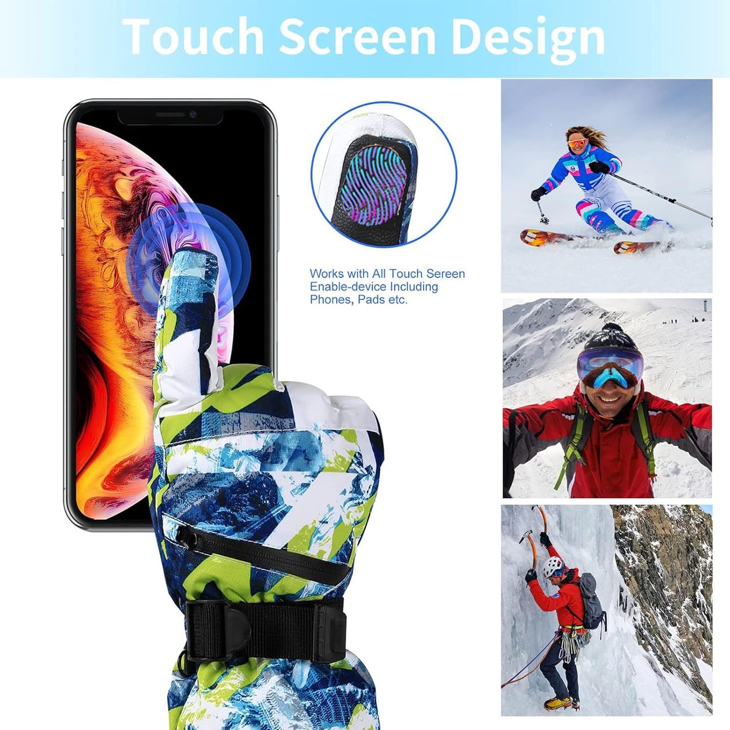 Ski Gloves,Waterproof  Warm Touchscreen